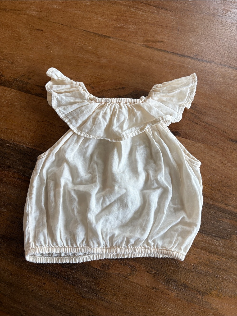 Mabo- Cream Ruffle Neck Sleeveless Top